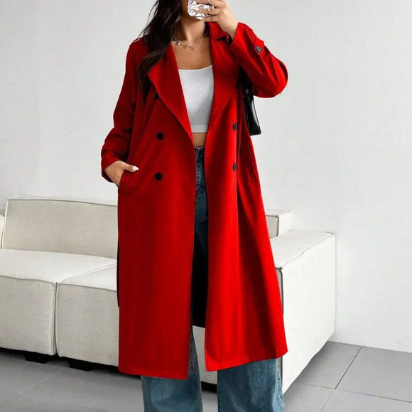 Red Casual Women's Plus Size Loose Wind Jacket - Picture 4 of 7